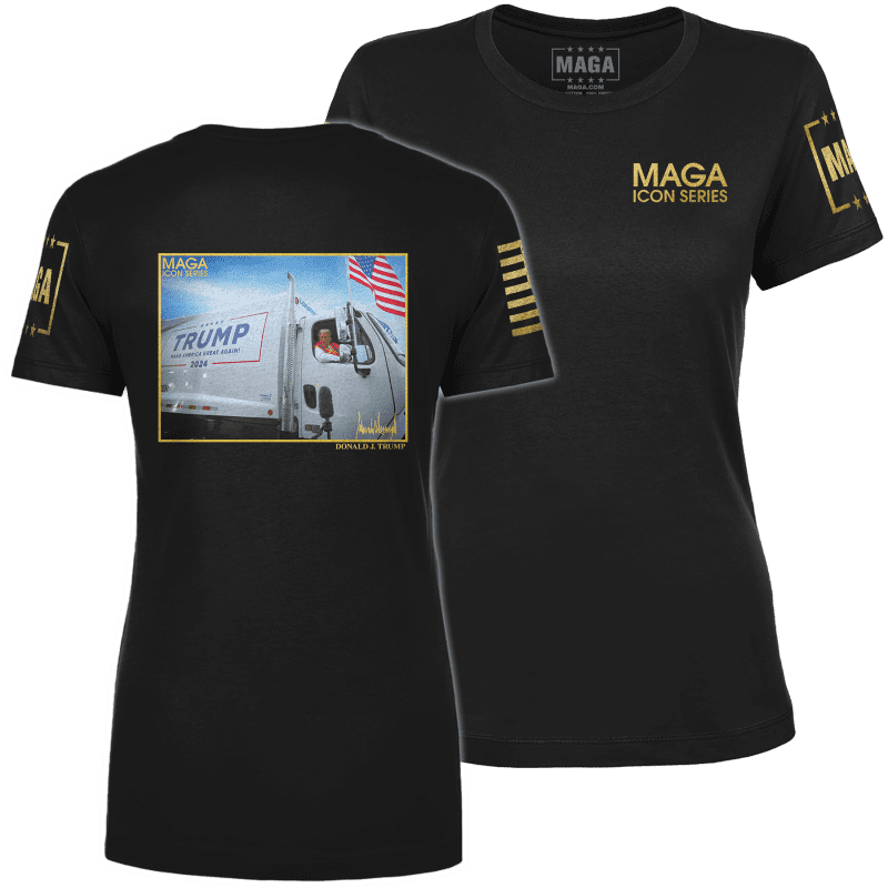 Icon Series Trump Garbage Truckladies tees black back to back