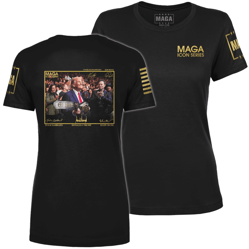 Icon Series Trump with UFC Belt LADIES TEE Black back to back