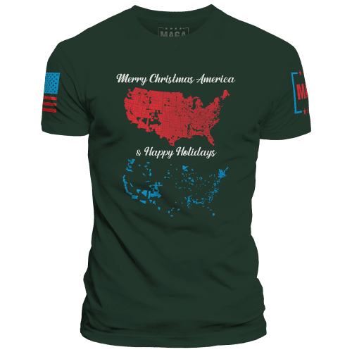 Merry Christmas America and Happy Holidaysmens tee forest green