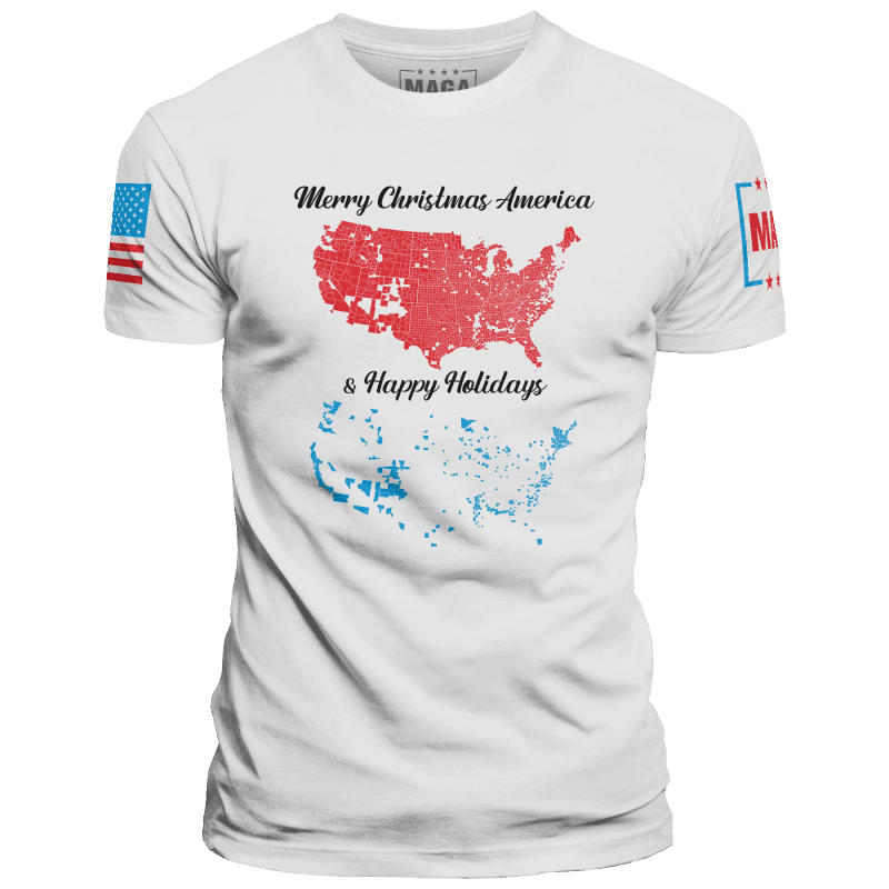 Merry Christmas America and Happy Holidaysmens tee white