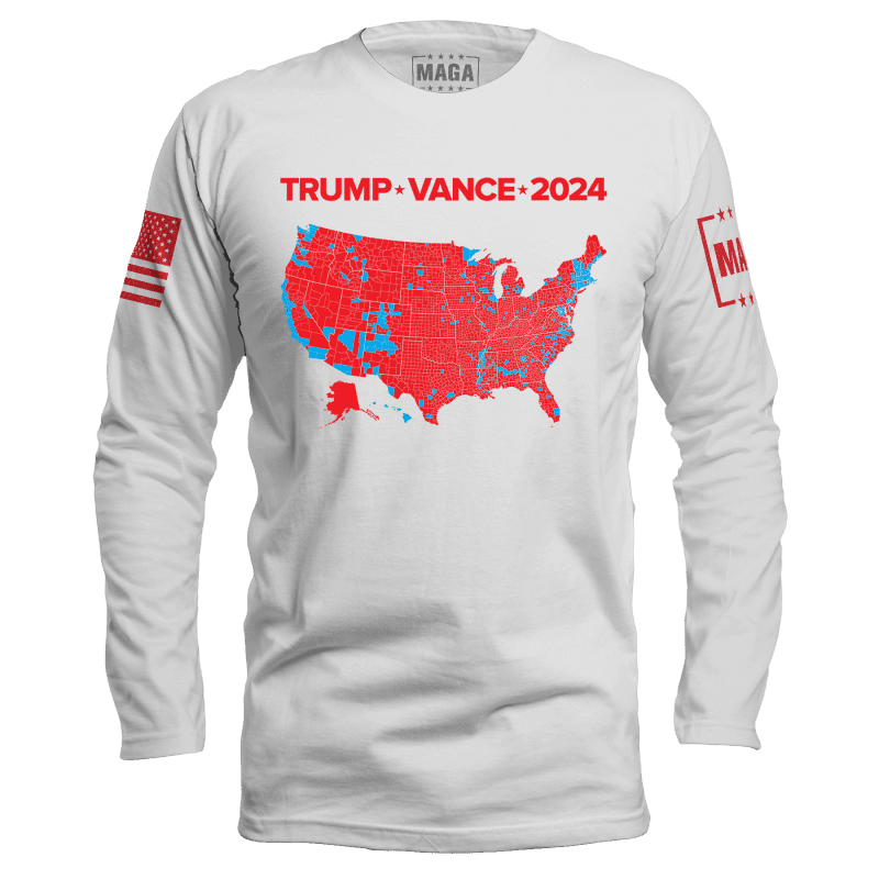 TrumpVance2024ElectoralMap MENSLONGSLEEVEWhite front