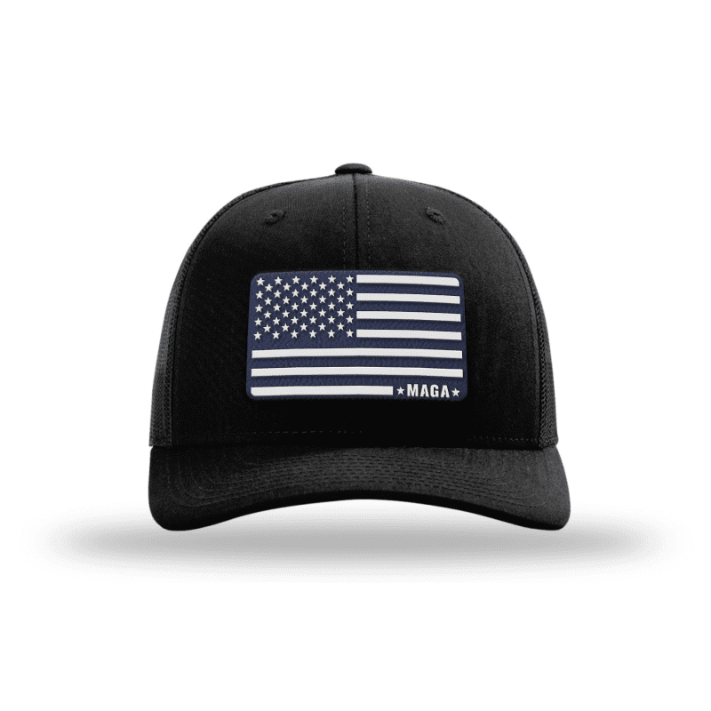 Adjustable Snapback Trucker Cap / Black - Navy MAGA American Flag Trucker maga trump