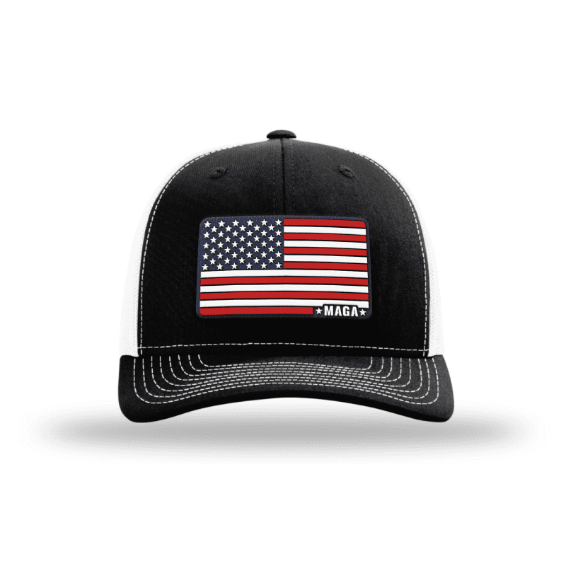 Adjustable Snapback Trucker Cap / Black/ White Maga American Flag Hat maga trump