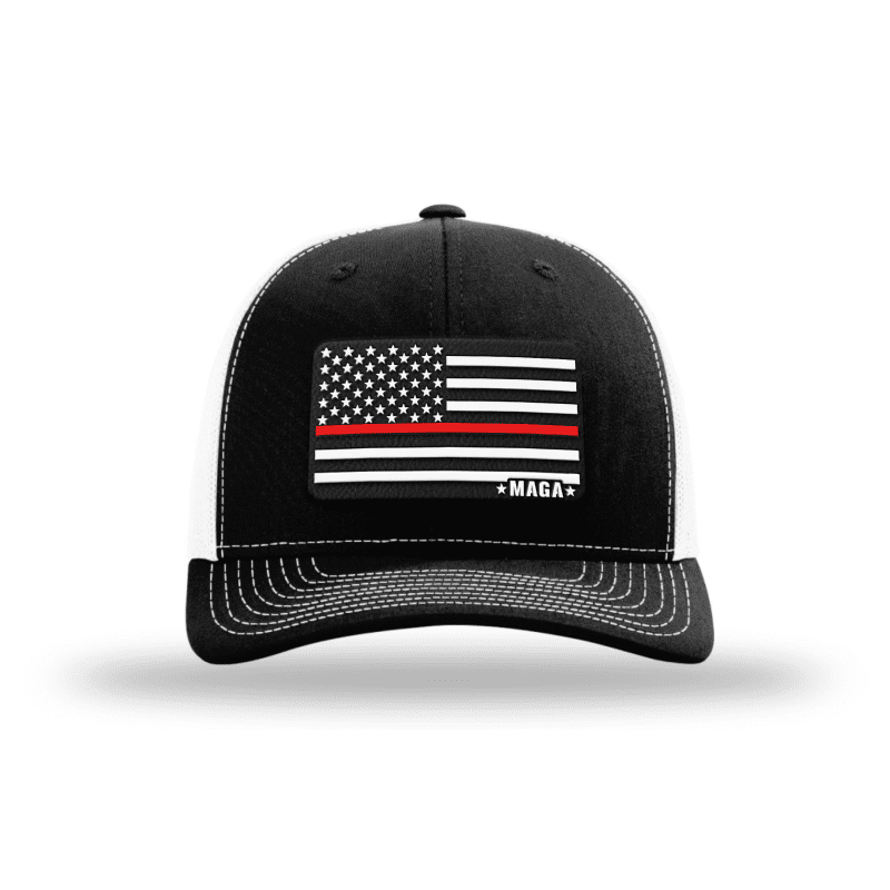 Adjustable Snapback Trucker Cap / Black/ White Maga Thin Red Line Flag Hat maga trump