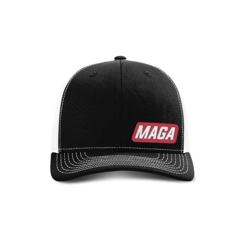 Adjustable Snapback Trucker Cap / Black/ White / OS MAGA Patch Trucker maga trump