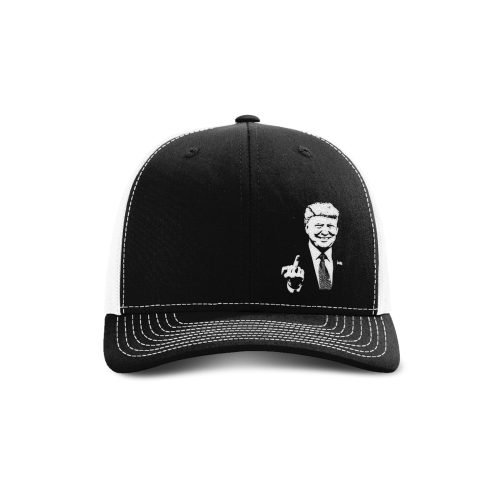 Adjustable Snapback Trucker Cap / Black/ White Trump "Flipping the Bird" Trucker Hat maga trump