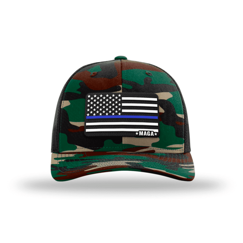 Adjustable Snapback Trucker Cap / Camo Maga Thin Blue Line Flag Hat maga trump