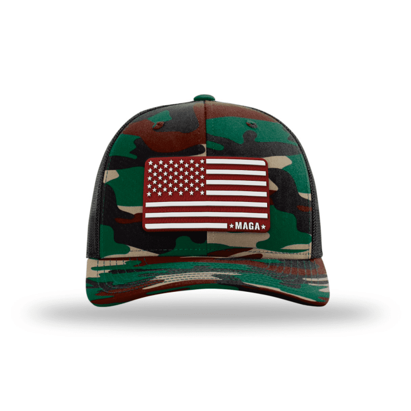 Adjustable Snapback Trucker Cap / Camo - Red MAGA American Flag Trucker maga trump