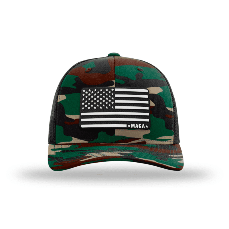 Adjustable Snapback Trucker Cap / Camo - White MAGA American Flag Trucker maga trump