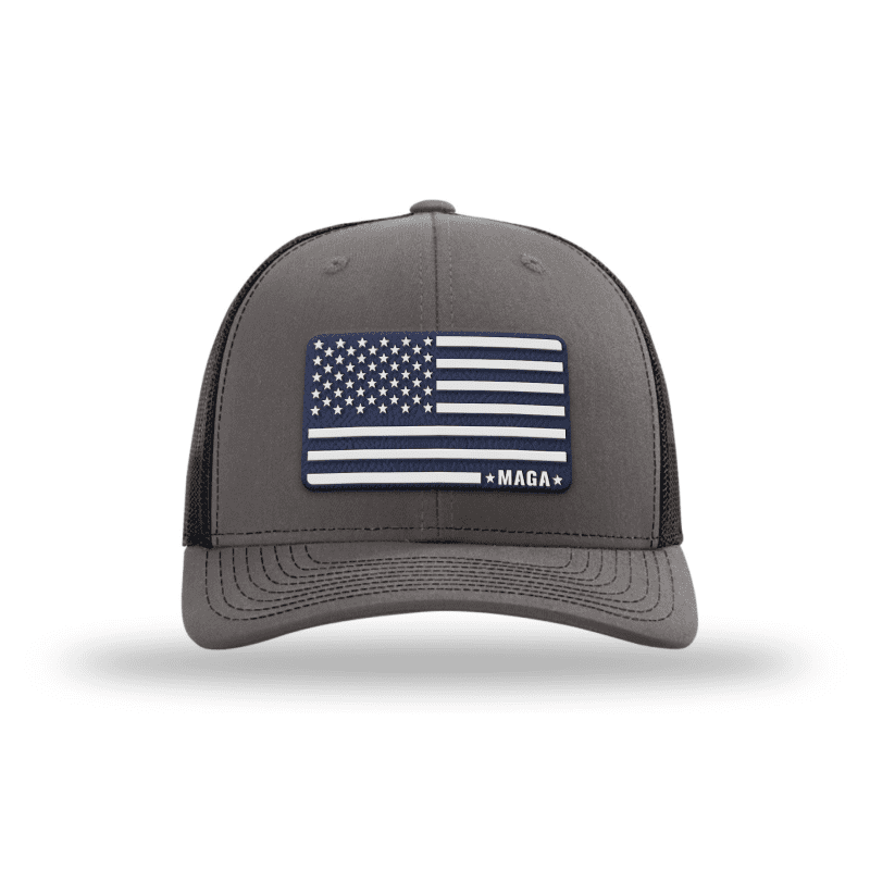 Adjustable Snapback Trucker Cap / Charcoal/Black - Navy MAGA American Flag Trucker maga trump