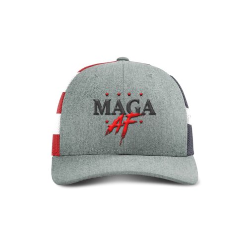 Adjustable Snapback Trucker Cap / Heather Grey/ Flag MAGA AF Trucker Hat maga trump