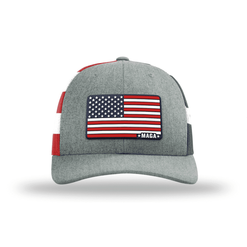 Adjustable Snapback Trucker Cap / Heather Grey/ Stars Stripes Maga American Flag Hat maga trump