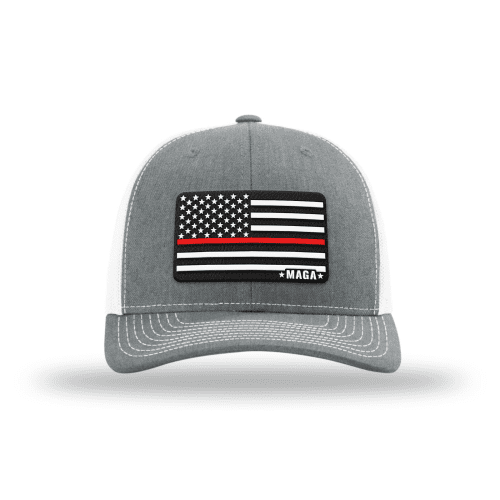 Adjustable Snapback Trucker Cap / Heather Grey/ White Maga Thin Red Line Flag Hat maga trump