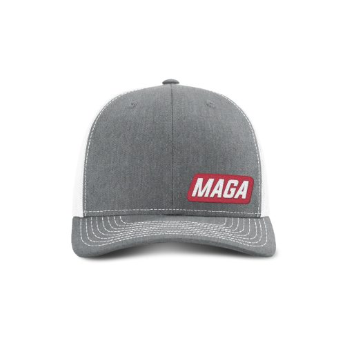 Adjustable Snapback Trucker Cap / Heather Grey/ White / OS MAGA Patch Trucker maga trump