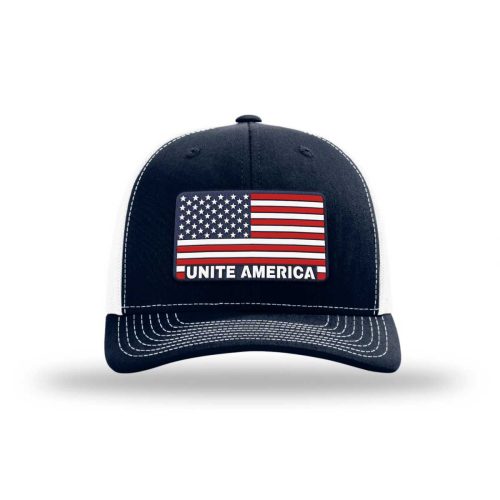 Adjustable Snapback Trucker Cap / Navy/ White MAGA Unite America Flag Patch Hat maga trump