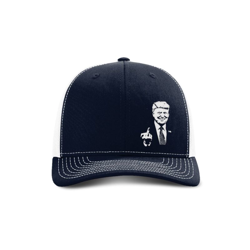 Adjustable Snapback Trucker Cap / Navy/White Trump "Flipping the Bird" Trucker Hat maga trump