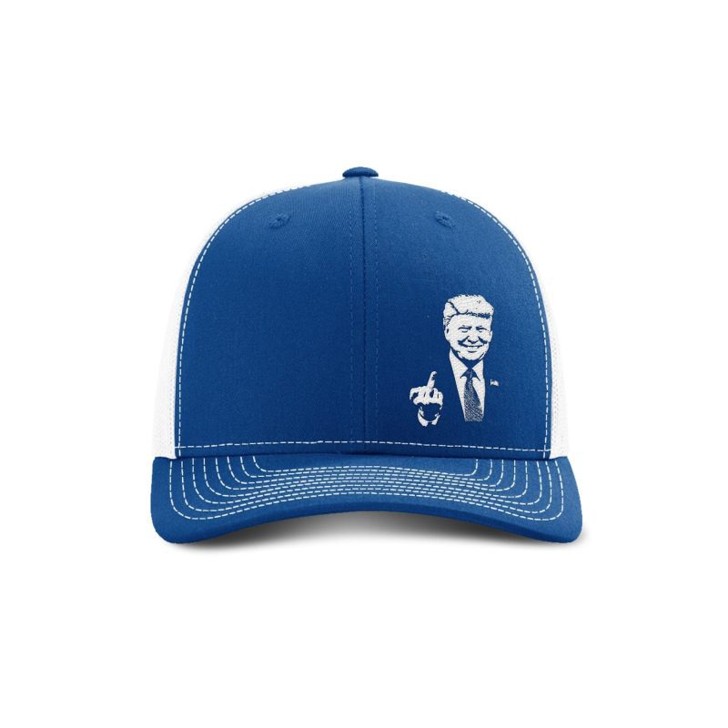 Adjustable Snapback Trucker Cap / Royal/White Trump "Flipping the Bird" Trucker Hat maga trump