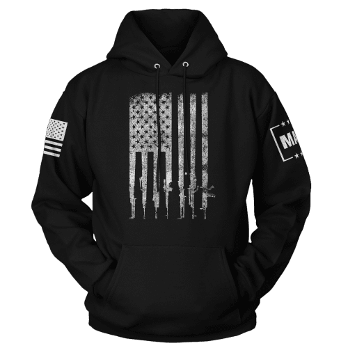 Black / S Rifle Flag White Hoodie maga trump