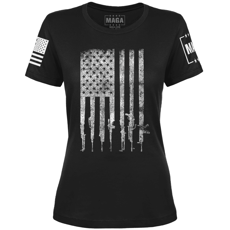 Black / XS Rifle Flag White Ladies Tee maga trump