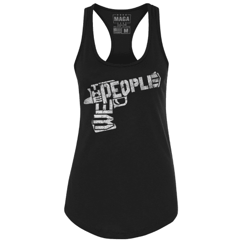 Black / XS We The People Hand Gun Ladies Racerback Tank maga trump