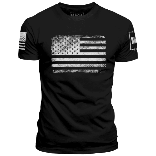 Premium Soft Shirt / Black / XS Horizontal Flag Distressed - White maga trump