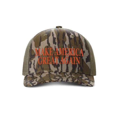 Printed Five Panel Trucker / Mossy Oak Bottomland/ Loden MAGA Camo Hats maga trump