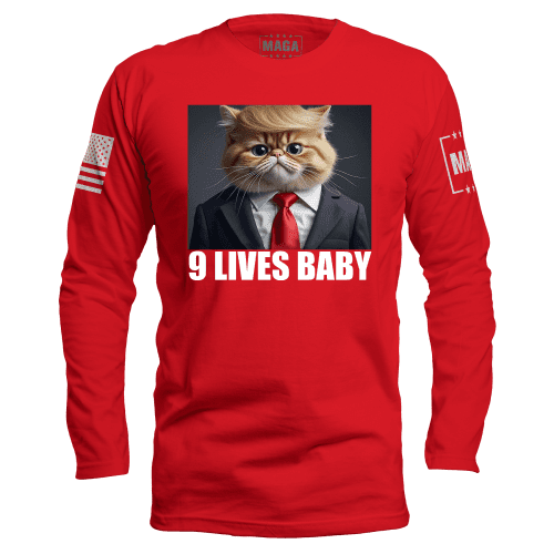 Red / S 9 Lives Baby Long Sleeve maga trump