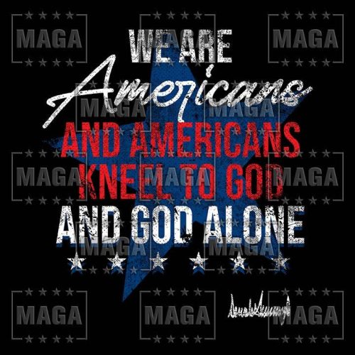 we are americans and americans kneel to god and god alone ladies racerback tank maga trump 33795946250417