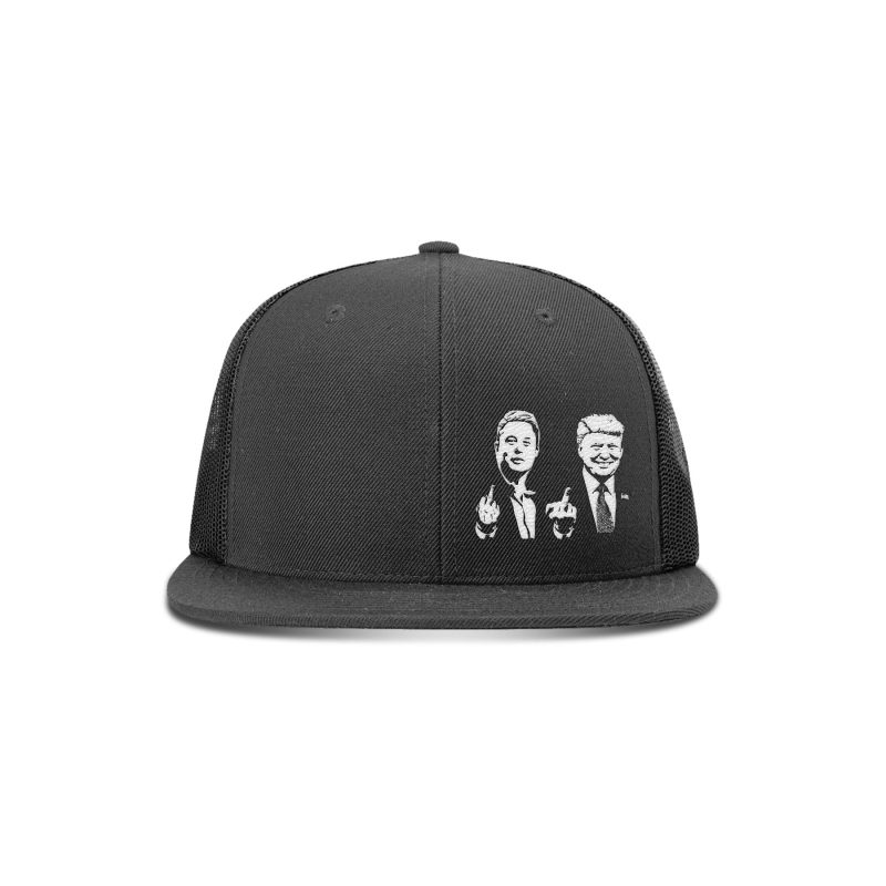 Wool blend flatbill trucker / Black Trump And Elon Flipping The Bird Flatbill Hat maga trump