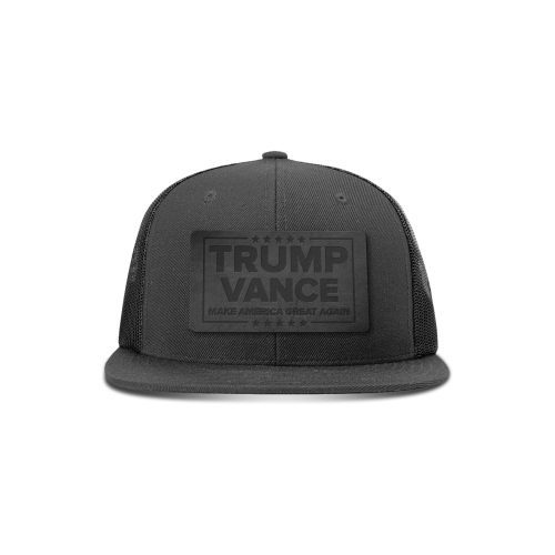 Wool blend flatbill trucker / Black Trump Vance MAGA Blackout Leather Patch Flat Bill Hat maga trump