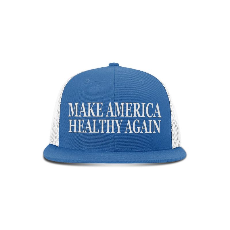 Wool blend flatbill trucker / Navy/ White Make America Healthy Again Flat Bill Hat maga trump