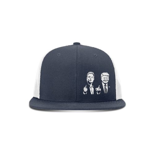 Wool blend flatbill trucker / Navy/ White Trump And Elon Flipping The Bird Flatbill Hat maga trump