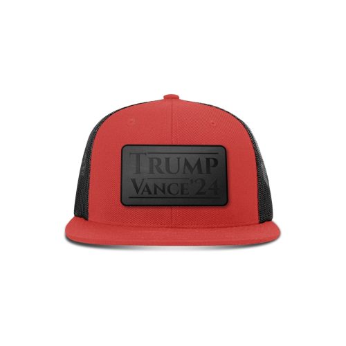 Wool blend flatbill trucker / Red/ Black Trump Vance '24 Blackout Leather Patch Flat Bill Hat maga trump